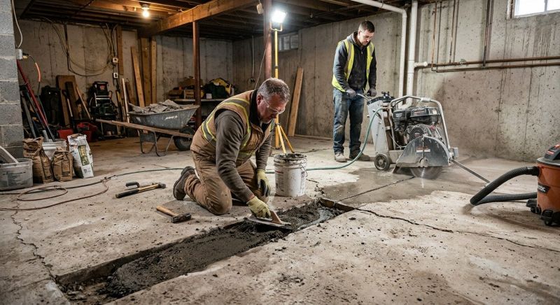 Cracked Basement Floor Repair in Madison, CT